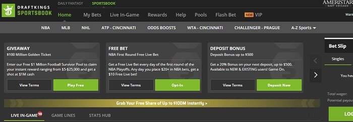 DraftKings sportsbook website