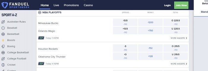 FanDuel sportsbook website