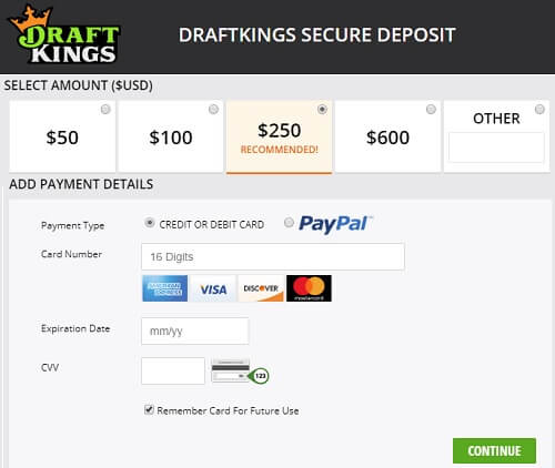 Using a prepaid card DraftKings