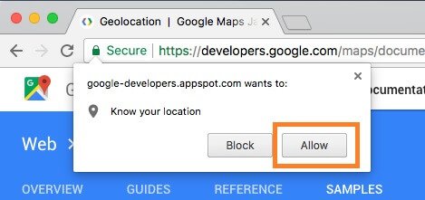 Allow location, Google Chrome