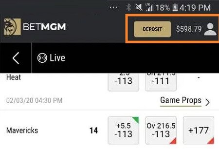 BetMGM app balance