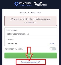 Can't log into fanduel sportsbook