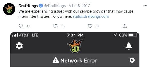 DraftKings DFS app down