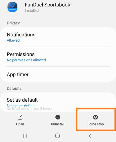 Force Stop FanDuel app