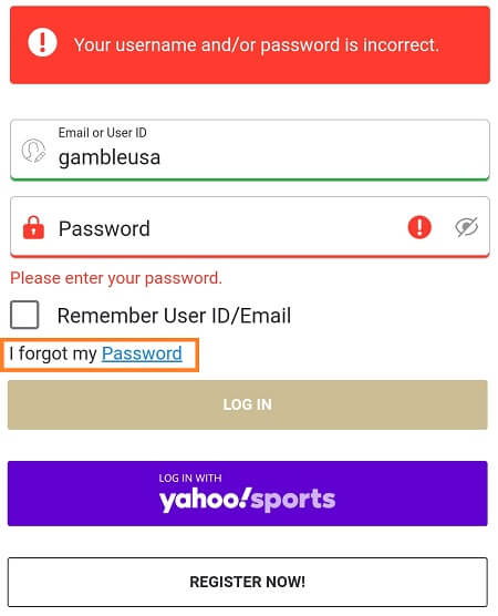 Forgot password BetMGM app