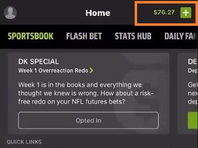 Funds DraftKings Sportsbook account