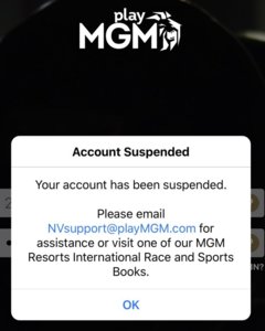 BetMGM account suspended