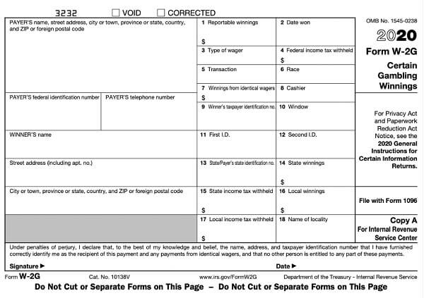 W 2G tax form