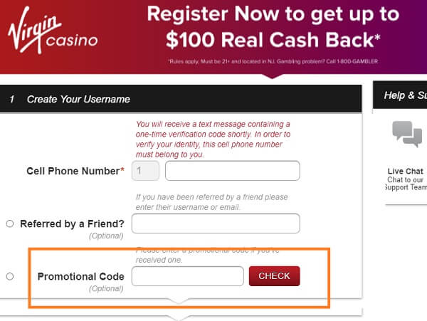 Adding a casino promo code