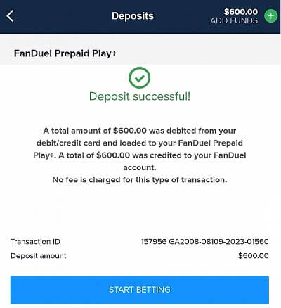 Making a deposit FanDuel app