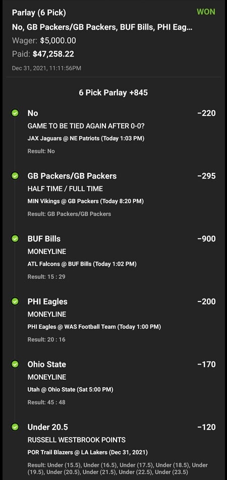 Big DK parlay win