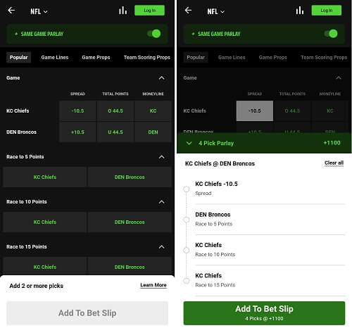 how to do ame game parlay fanduel