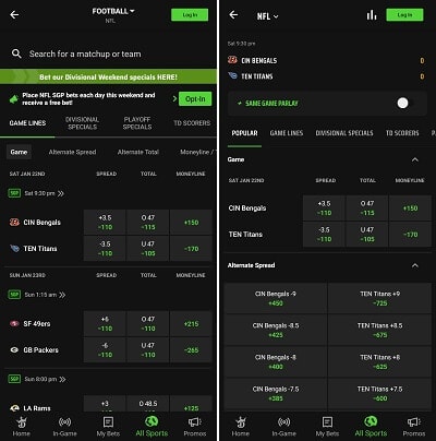 Football betting on DraftKings