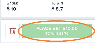 Place bet button FanDuel