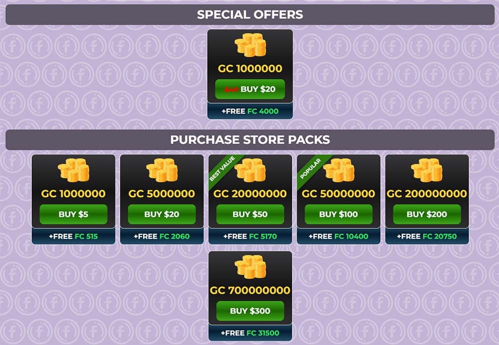 Fortune Coins Store Pack Offers