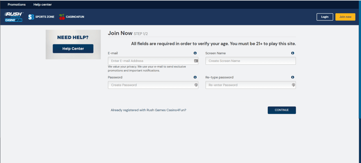 Rush Games Casino Registration