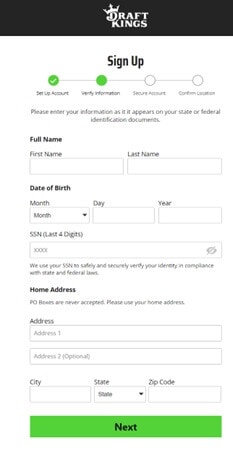 DraftKings Open Account Form 2