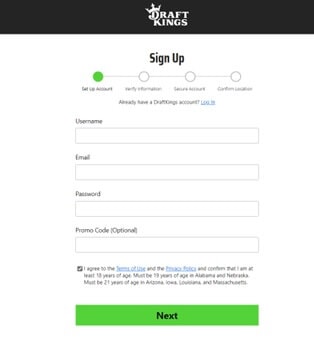 DraftKings Open Account Form