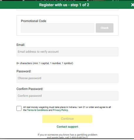 Unibet registration form