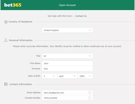 bet365 account information