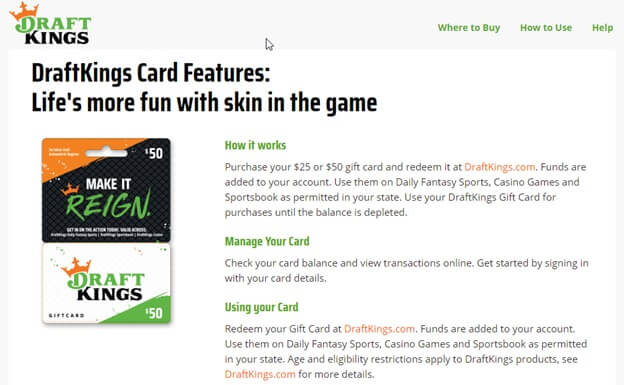 DraftKings prepaid gift cards