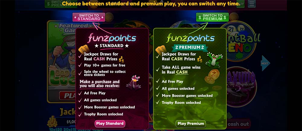 funzpoints casino standard and premium modes