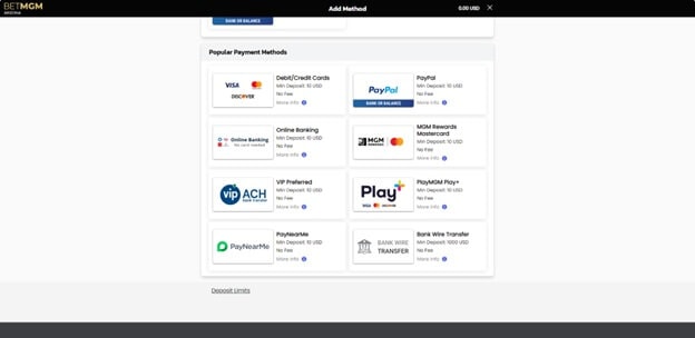 BetMGM banking methods