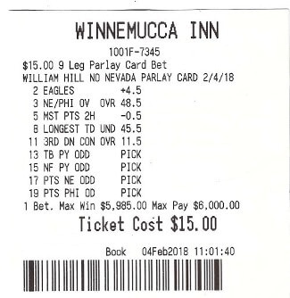 $15 NFL parlay wins close to 6k at William Hill Sportsbook