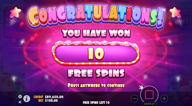 Sugar Rush free spins bonus