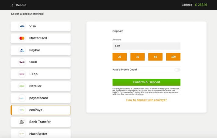 ecoPayz Casino Deposit