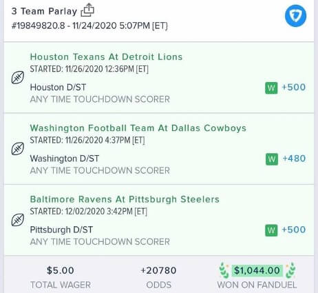 One bettor wins $1k from a $5 bet