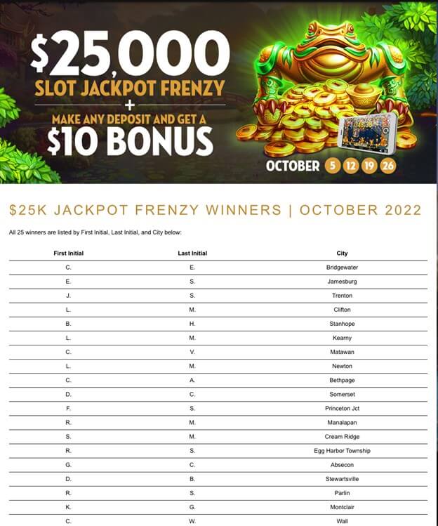 $25k Jackpot Frenzy Winners