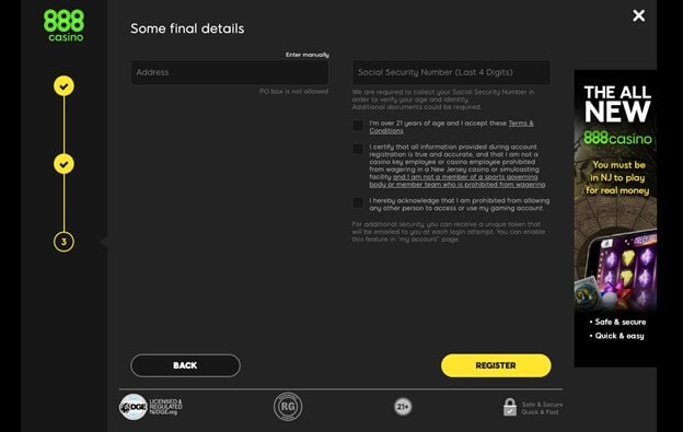 888 Casino Account Final Verification