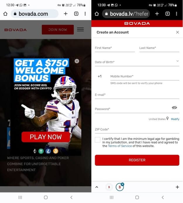 Bovada Creating Account Steps