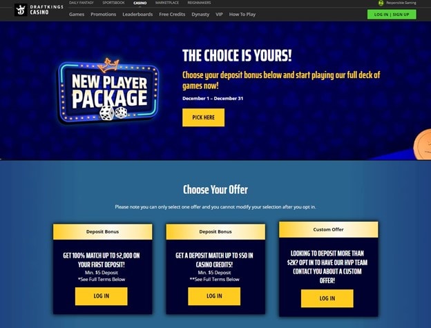 DraftKings Casino Choose Your Offer