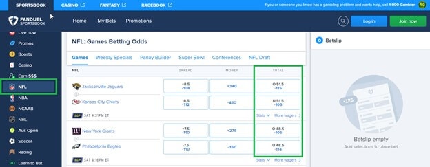 FanDuel NFL Total Bets