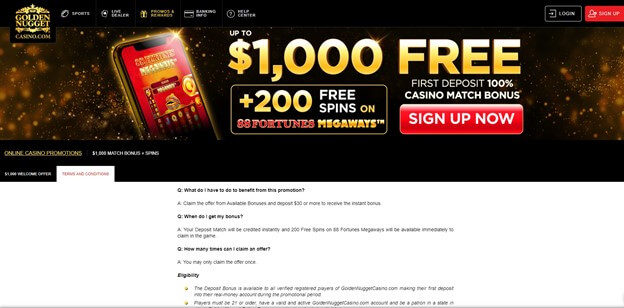 Golden Nugget Casino Welcome Bonus