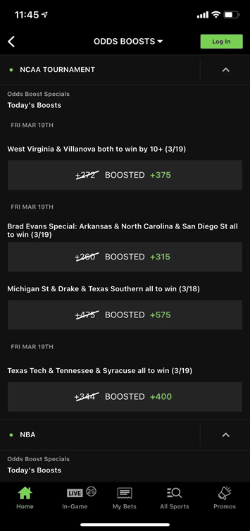 Menu DraftKings Odds Boosts