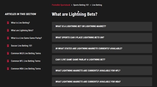 PointsBet Lightning Bets