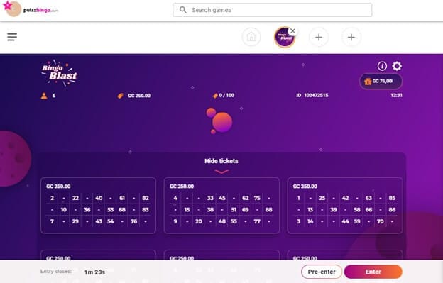 Pulsz Bingo Games Lobby