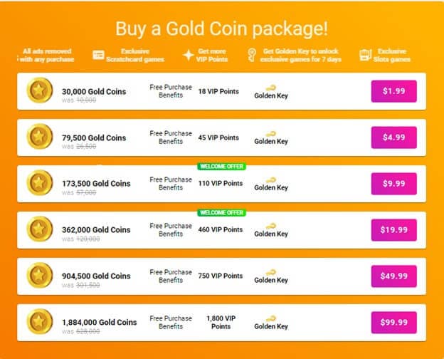 Pulsz Bingo Gold Coin Packages