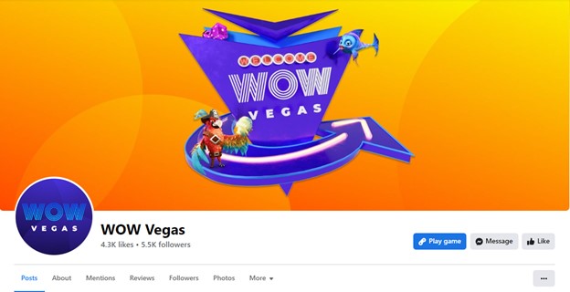 WOW Vegas Casino Facebook Page