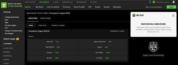 DraftKings Menu