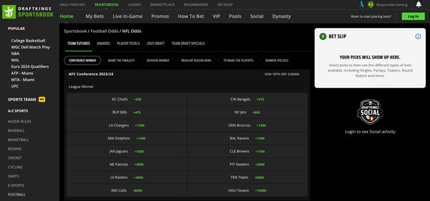 DraftKings Sportsbook Lobby Bet Slip