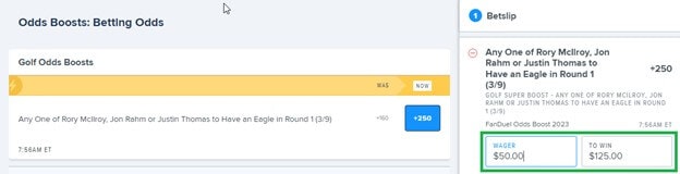 FanDuel Golf Odds Boosts Example