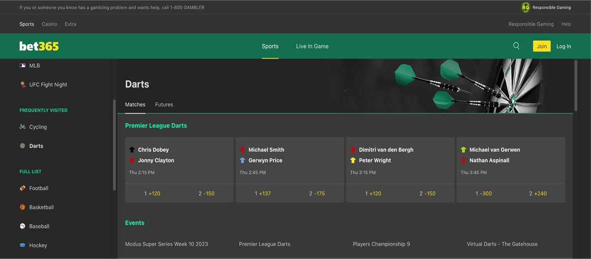 Bet365 Darts Example Bet