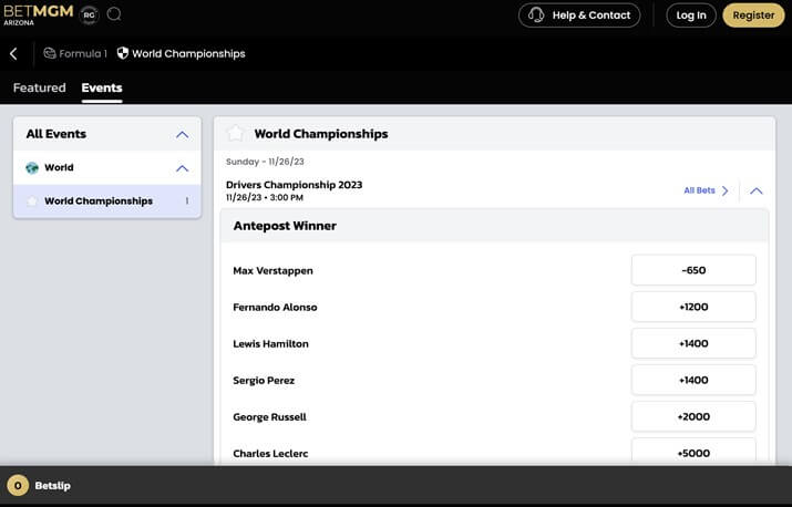 BetMGM F1 Example Bet