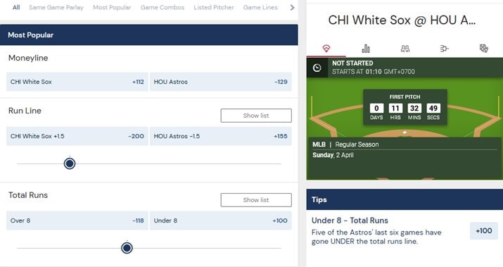 BetRivers Baseball Example Bet