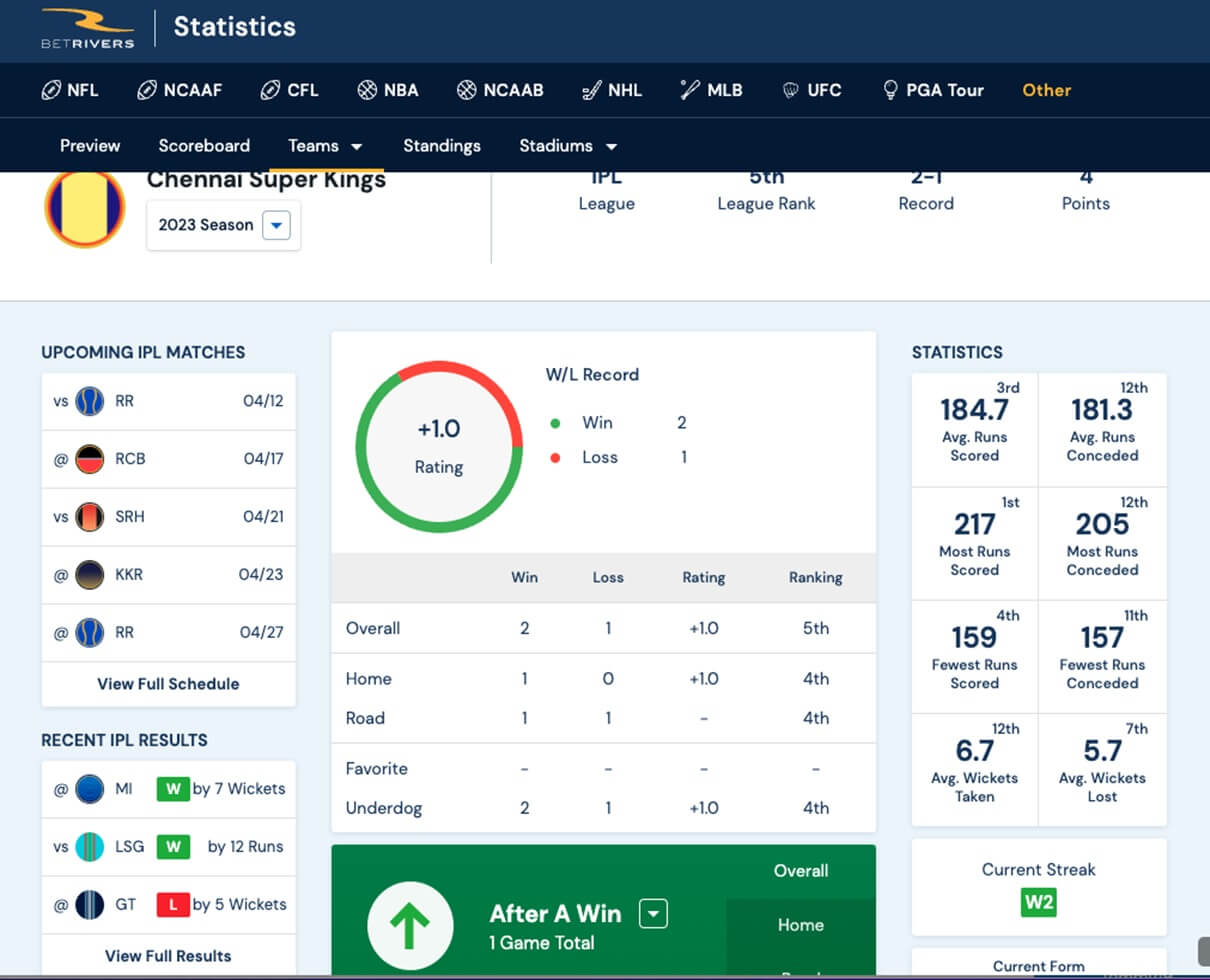 BetRivers Cricket Statistics