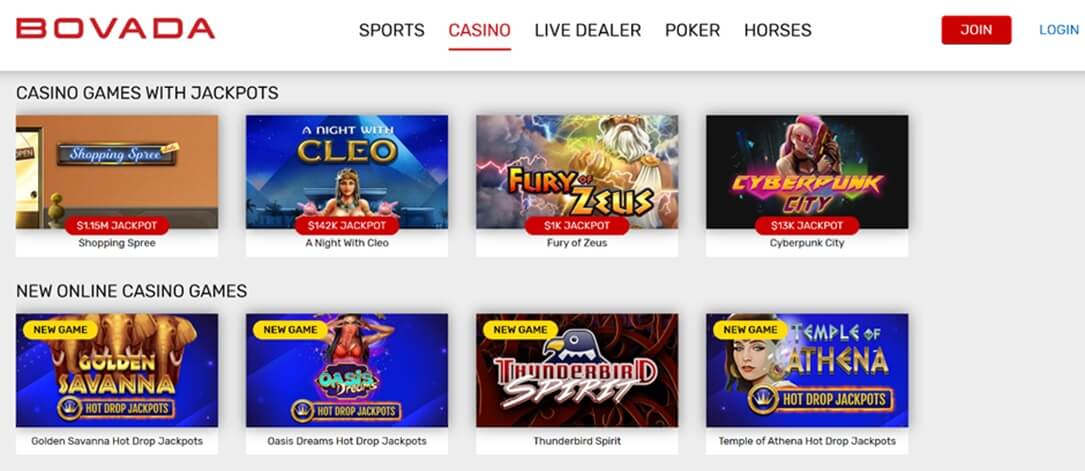 Bovada Casino Homepage